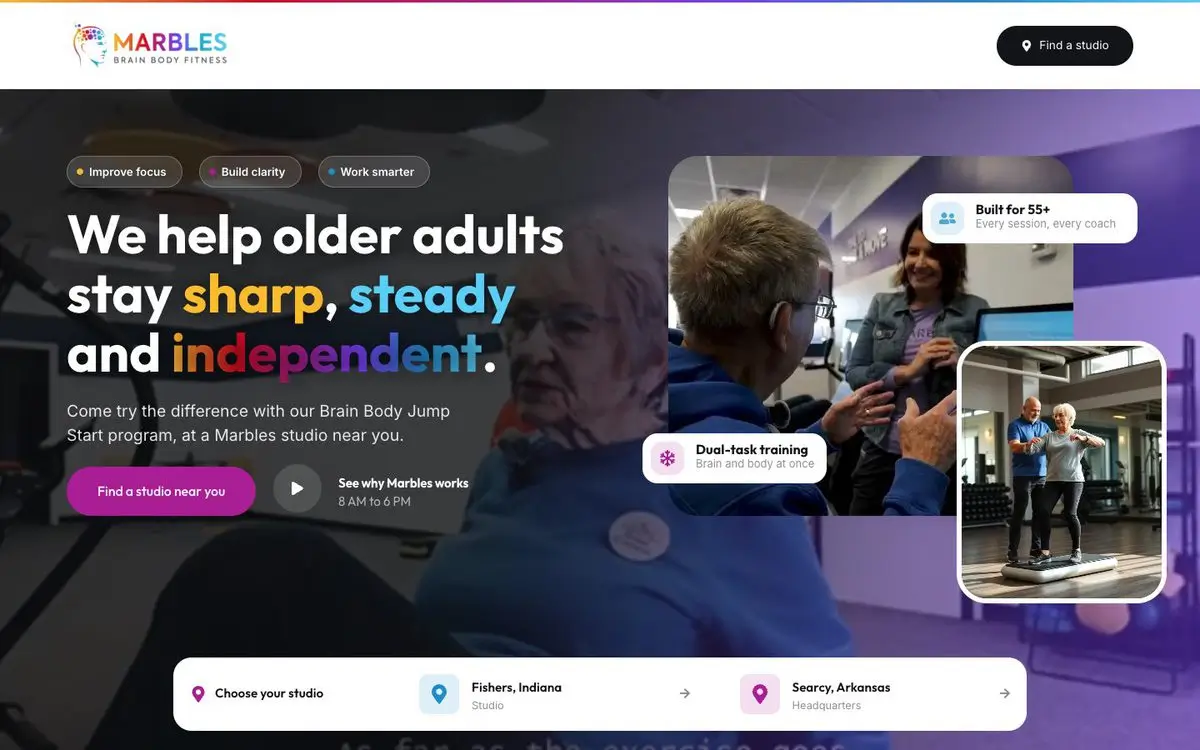 Marbles Brain Body Fitness website design